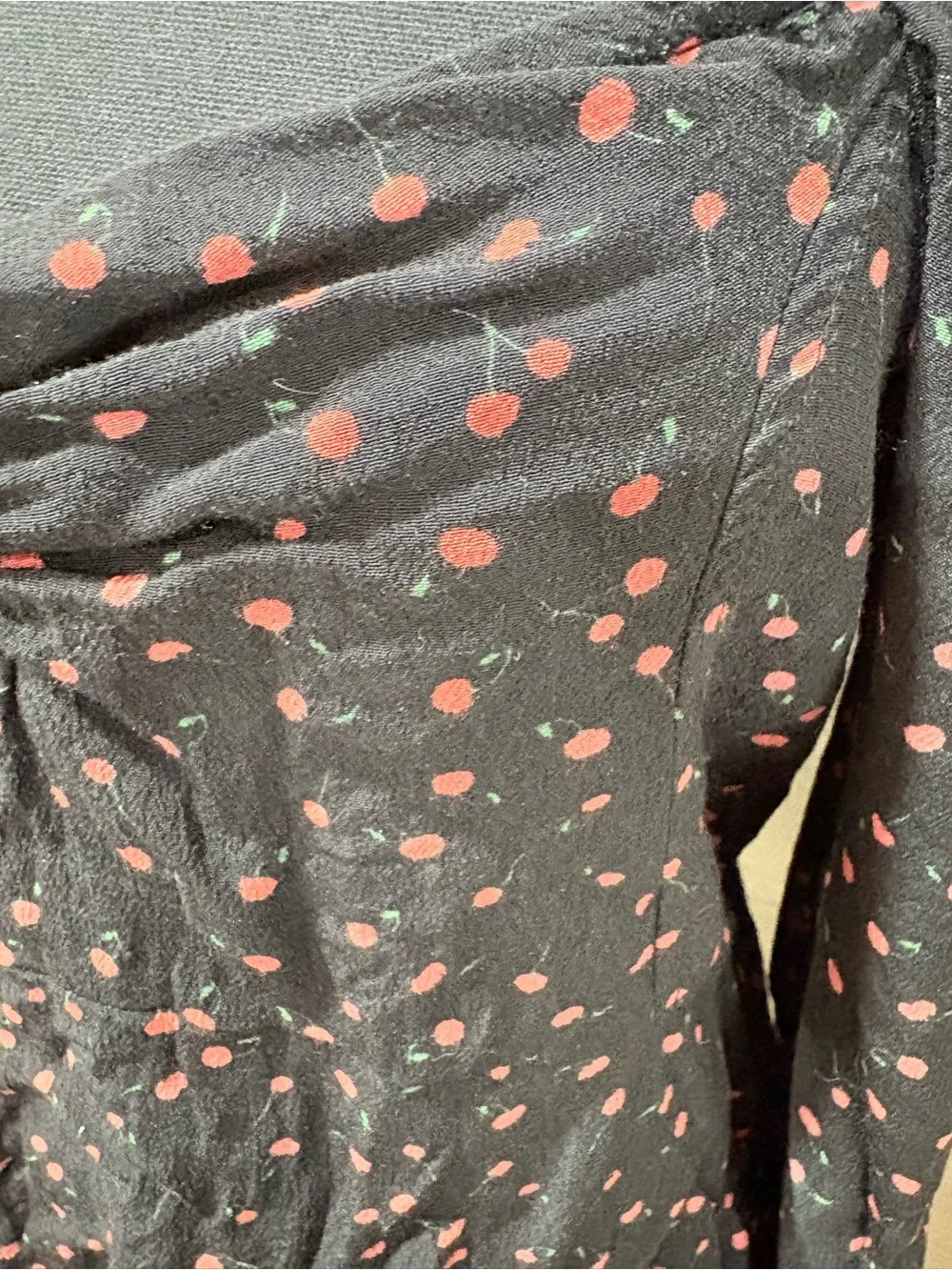 Free People Black Long-Sleeve Polka Dot Sweetheart Neck Top